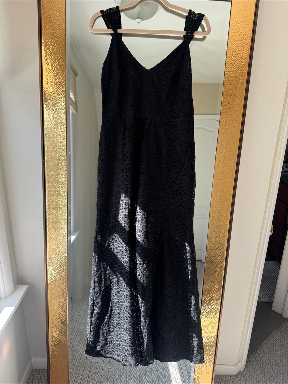 Modcloth Black Lace Maxi Dress with V-Neck and Knotted Straps
